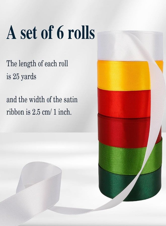 Cidenbio Christmas Ribbon for Gift Wrapping 6 Rolls 150 Yards 1 Inch Xmas Ribbon, Red Ribbon Green Ribbon White Ribbon Yellow Ribbon Satin Ribbon, Ribbons for Crafts Bow Invitation Card Party Wedding Decor - Image 2